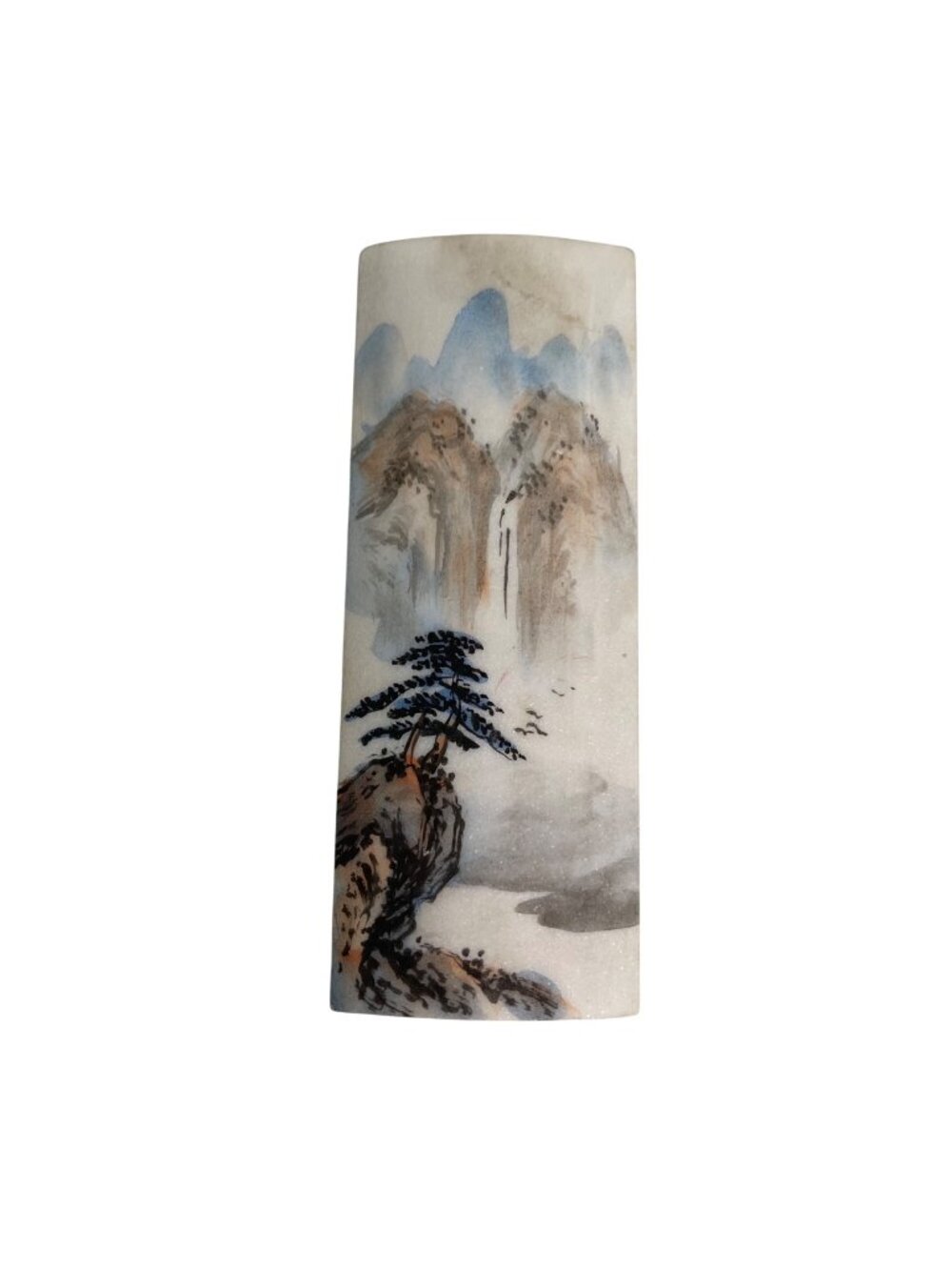 Vintage Chinese Hand Painted Marble Paperweight Mountain Waterfall Jiangsu Boxed